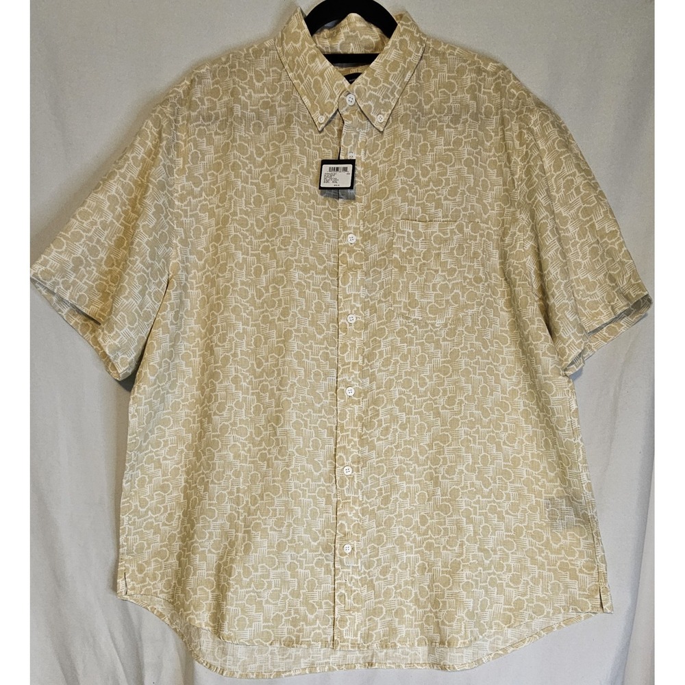NWT Club Monaco Men's 100% Linen Shortsleeve Button Up XXL Slim Fit Tan/White